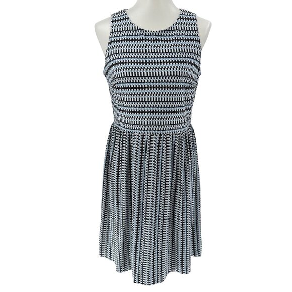 Ann Taylor Loft Womens Sleeveless Dress Black White Blue Geometric Patterned, M - Picture 1 of 9